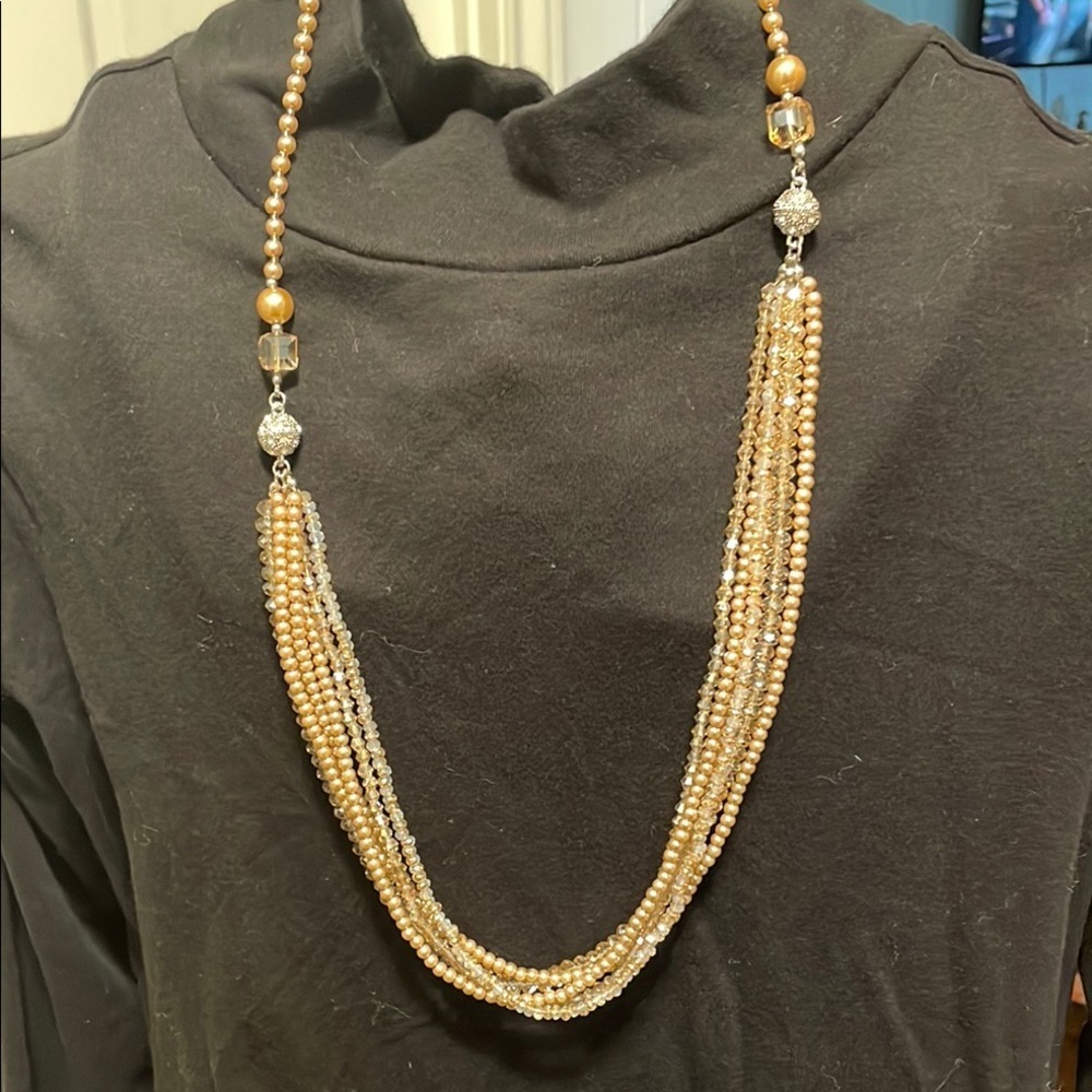 👔👔👔3 for 12$👔👔👔Luxurious Gold Multi-Strand Necklace with Glass Beaded Accents